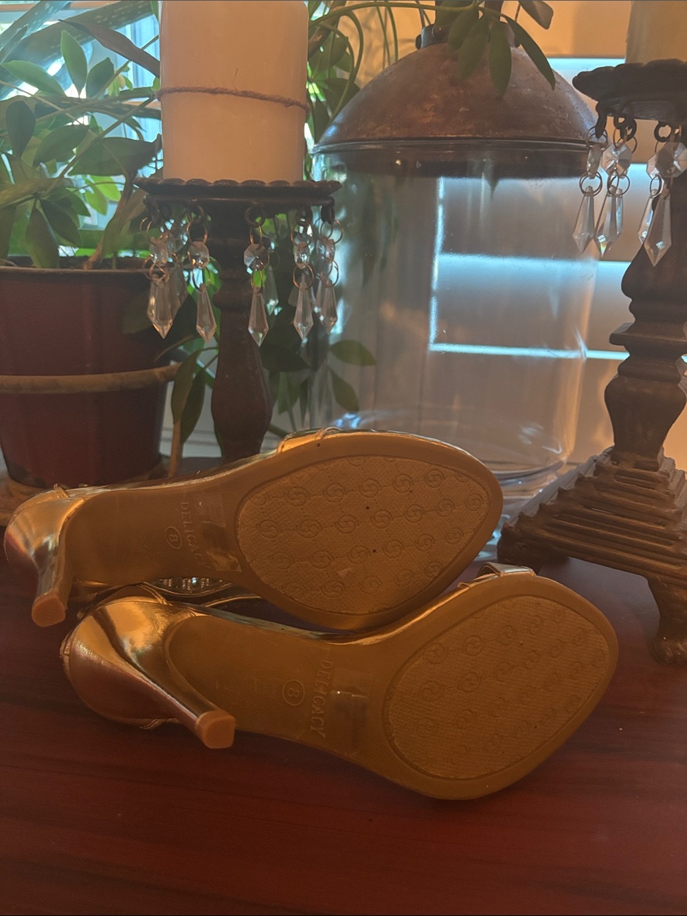 Delicacy Metallic Gold Crystal-Strap High Heels - Picture 8 of 10
